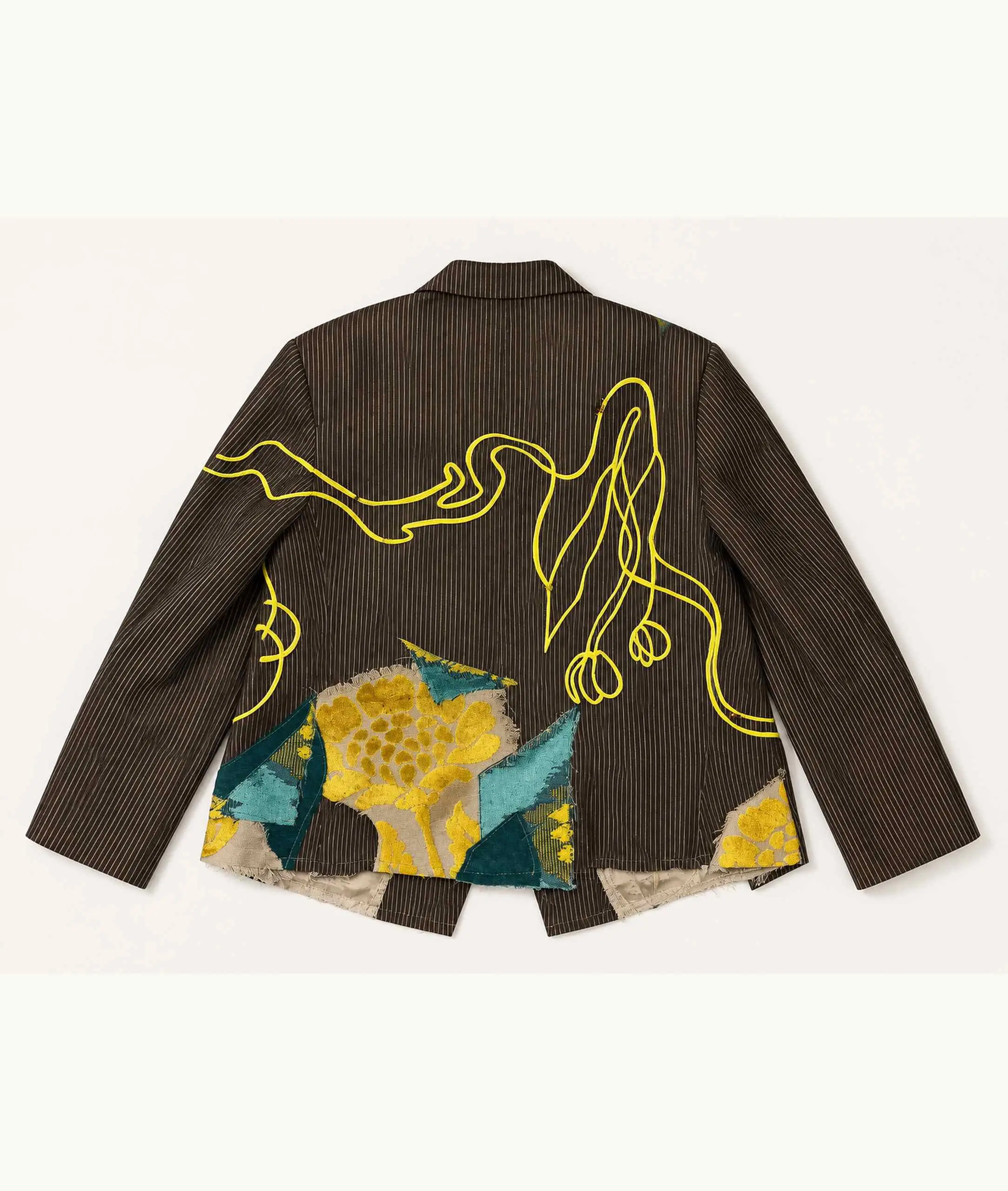 Velvet Line Art Pinstripe Blazer Bruin/Geel - Image 3