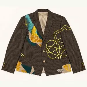 Velvet Line Art Pinstripe Blazer Bruin/Geel