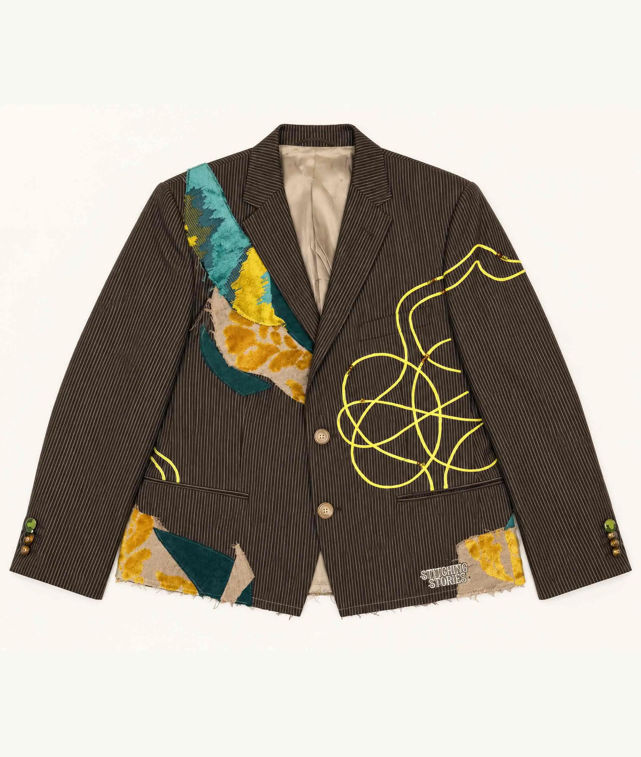 Velvet Line Art Pinstripe Blazer Bruin/Geel